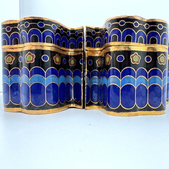 Cloisonné Vtg Brass Butterfly Trinket Box Blue Green Black Gold Tone Chinese - Picture 12 of 15